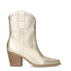 Manfield Goudkleurige leren cowboylaarzen^DAMES Enkellaarsjes