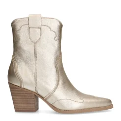 Manfield Goudkleurige leren cowboylaarzen^DAMES Enkellaarsjes