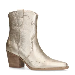 Manfield Goudkleurige leren cowboylaarzen^DAMES Enkellaarsjes