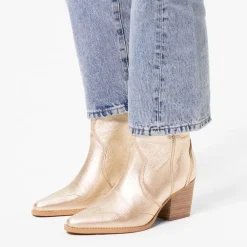 Manfield Goudkleurige leren cowboylaarzen^DAMES Enkellaarsjes