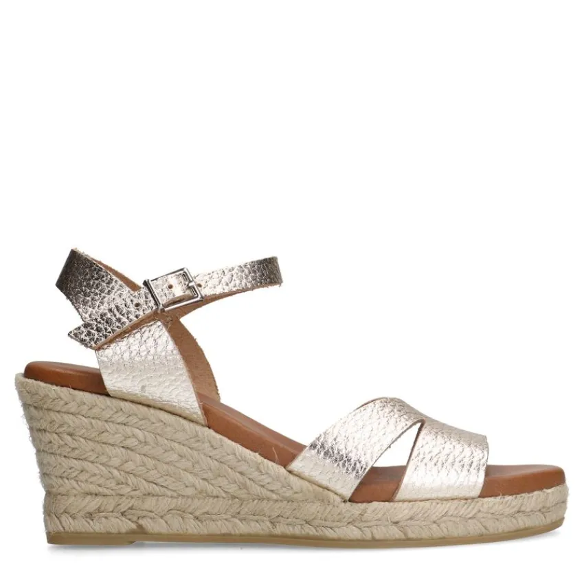 Manfield Goudkleurige leren sleehakken^DAMES Espadrilles|Sandalen