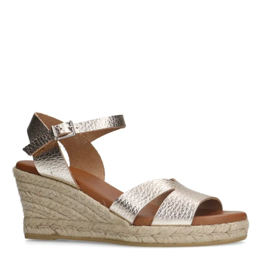 Manfield Goudkleurige leren sleehakken^DAMES Espadrilles|Sandalen