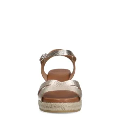 Manfield Goudkleurige leren sleehakken^DAMES Espadrilles|Sandalen