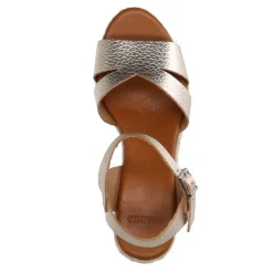 Manfield Goudkleurige leren sleehakken^DAMES Espadrilles|Sandalen