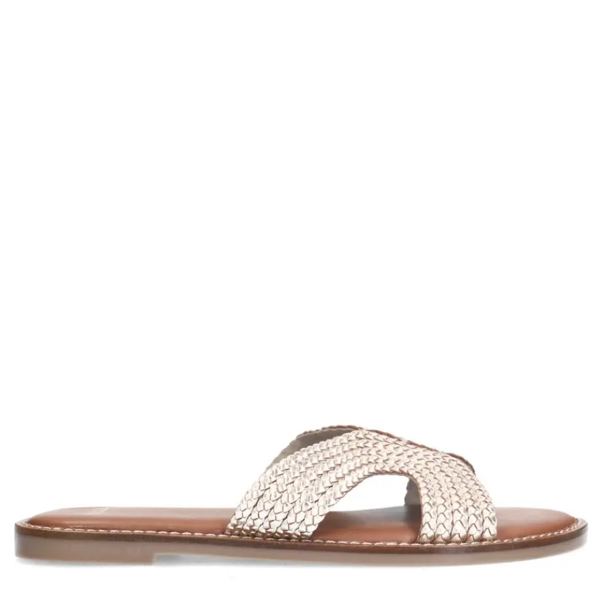 Manfield Goudkleurige leren slippers^DAMES Slippers