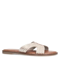 Manfield Goudkleurige leren slippers^DAMES Slippers