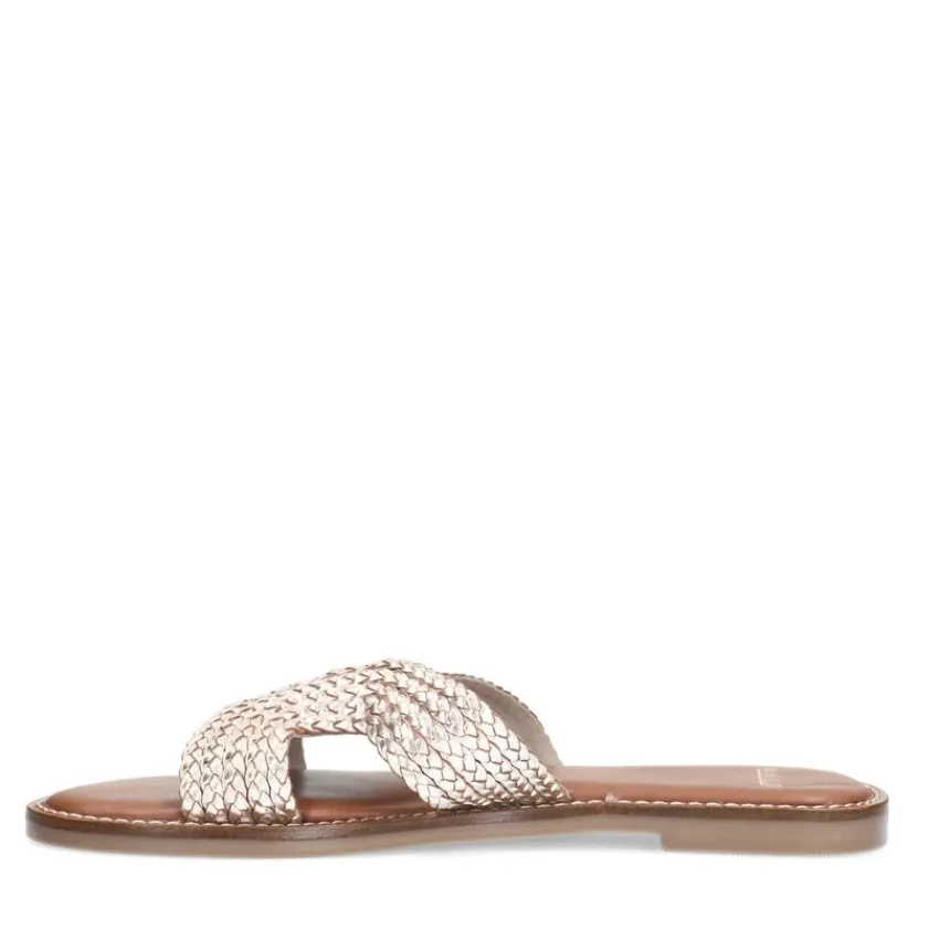 Manfield Goudkleurige leren slippers^DAMES Slippers