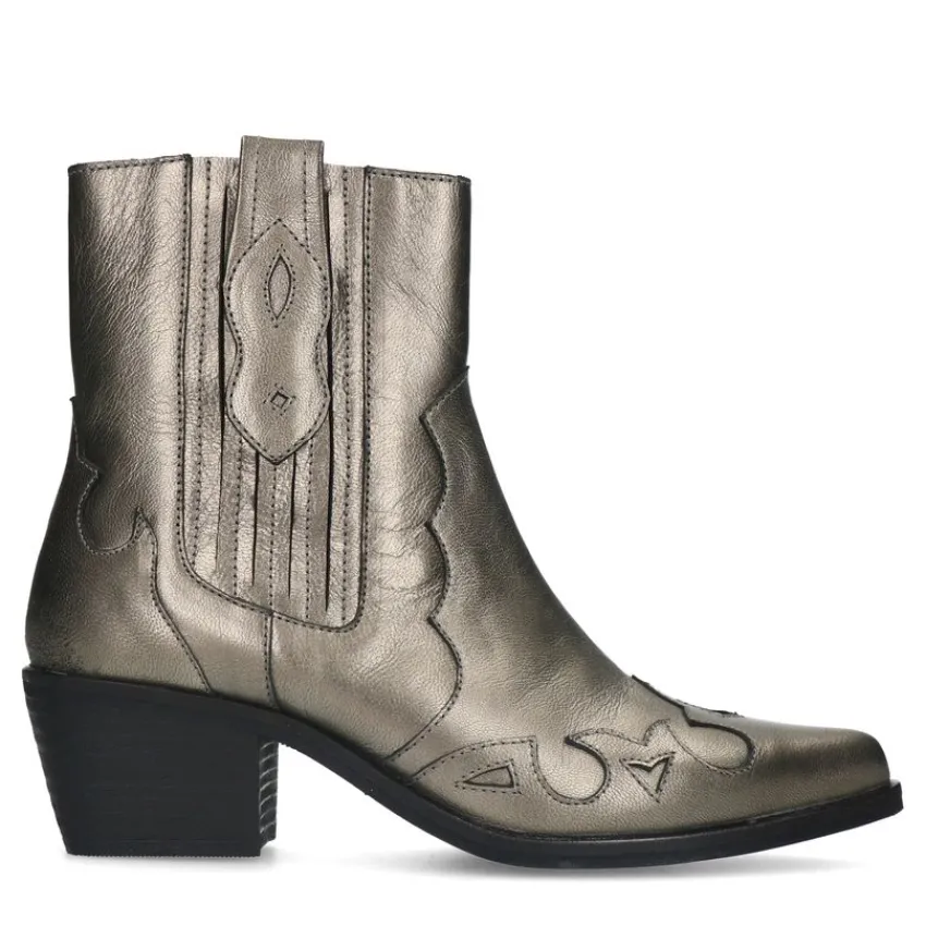 Manfield Goudkleurige metallic leren cowboy laarzen^DAMES Enkellaarsjes