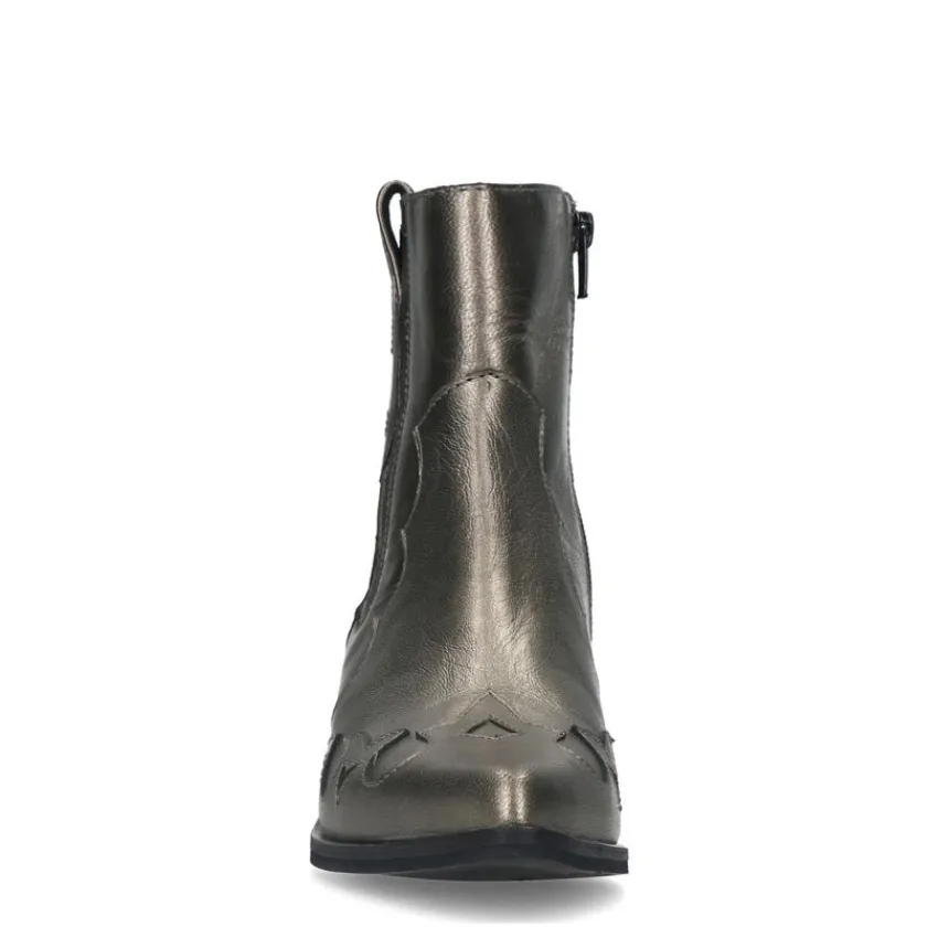 Manfield Goudkleurige metallic leren cowboy laarzen^DAMES Enkellaarsjes