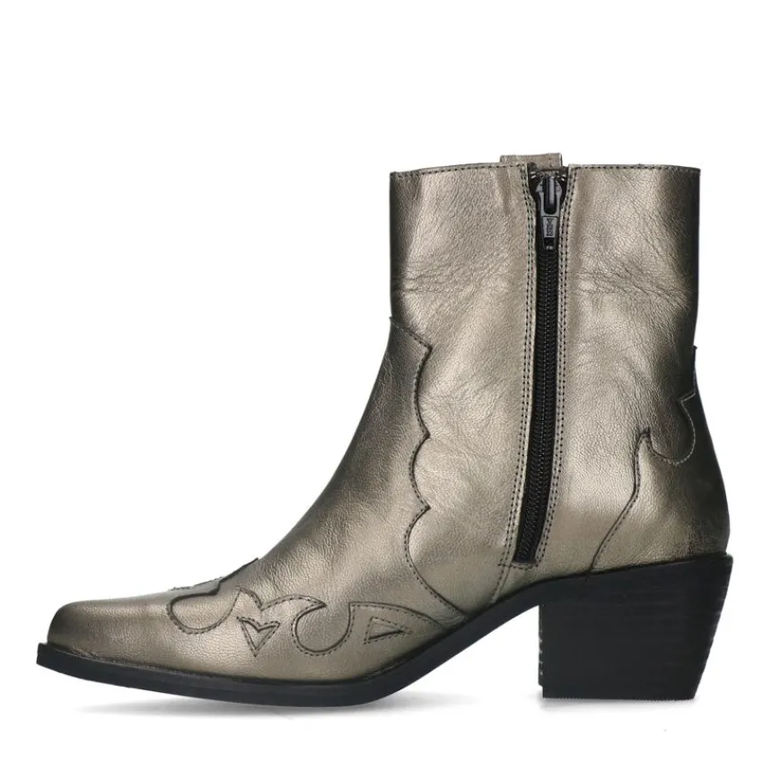 Manfield Goudkleurige metallic leren cowboy laarzen^DAMES Enkellaarsjes