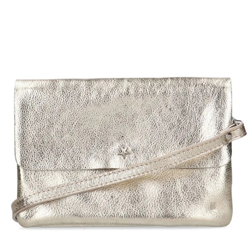 Manfield Goudkleurige metallic leren clutch^ Clutches