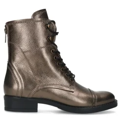 Manfield Goudkleurige metallic leren veterlaarsjes^DAMES Enkellaarsjes