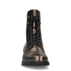 Manfield Goudkleurige metallic leren veterlaarsjes^DAMES Enkellaarsjes