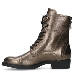 Manfield Goudkleurige metallic leren veterlaarsjes^DAMES Enkellaarsjes