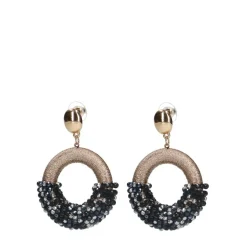 Manfield Goudkleurige oorbellen met zwarte glaskralen^ Sieraden