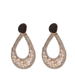 Manfield Goudkleurige oorbellen met beige glaskralen^ Sieraden