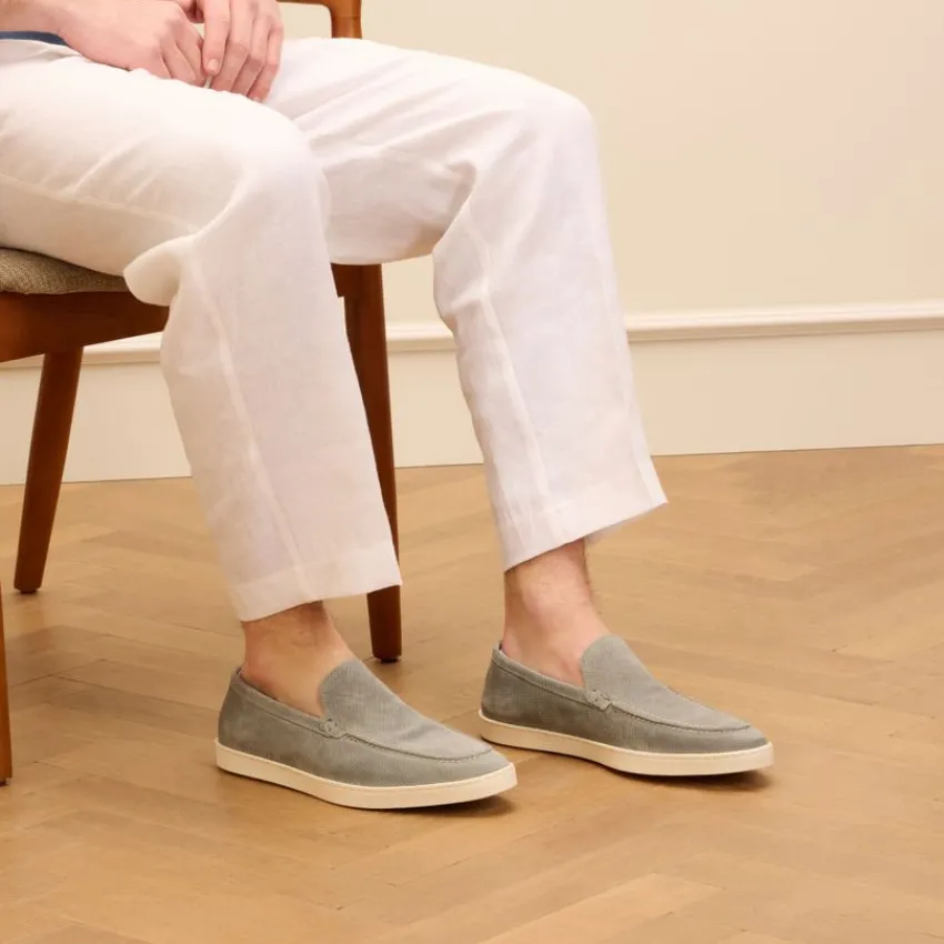 Van Lier Grijs/blauwe suède loafers^Heren Loafers