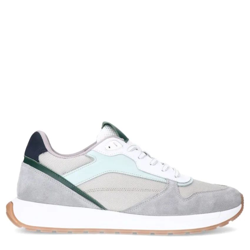 Manfield Grijze leren sneakers^Heren Sneakers