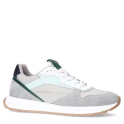 Manfield Grijze leren sneakers^Heren Sneakers