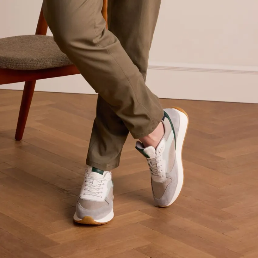 Manfield Grijze leren sneakers^Heren Sneakers