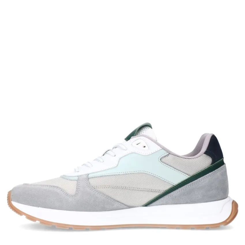 Manfield Grijze leren sneakers^Heren Sneakers