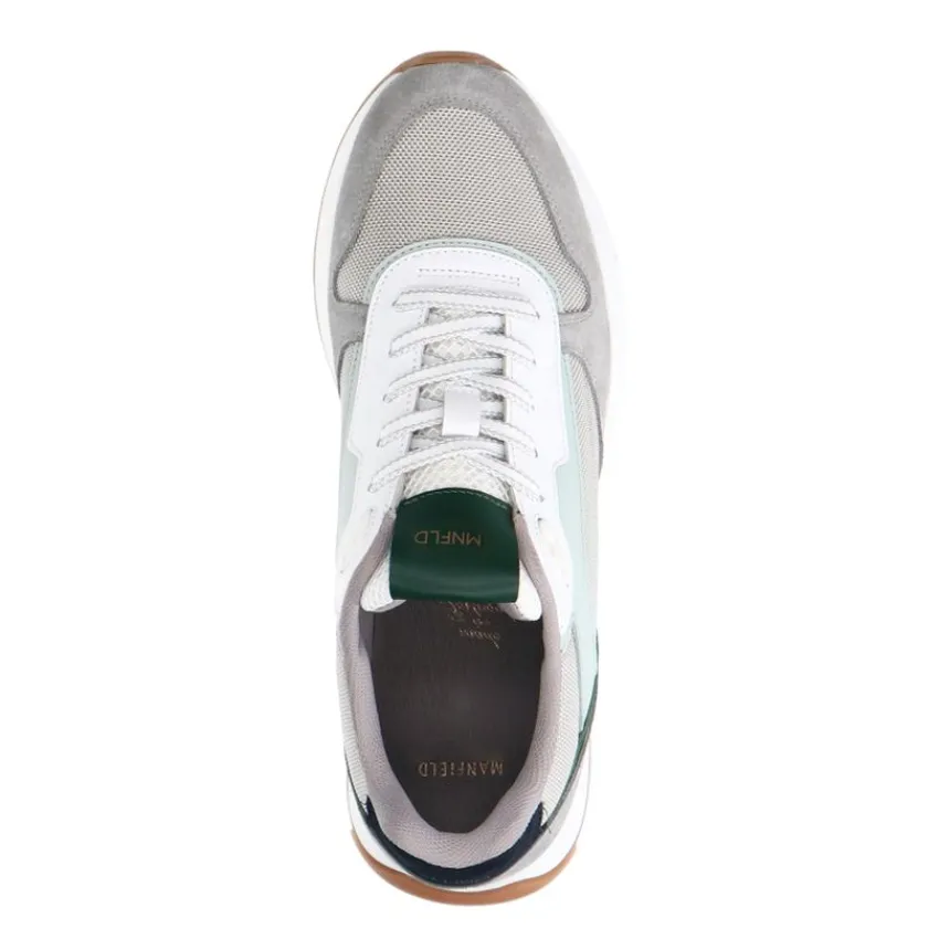 Manfield Grijze leren sneakers^Heren Sneakers