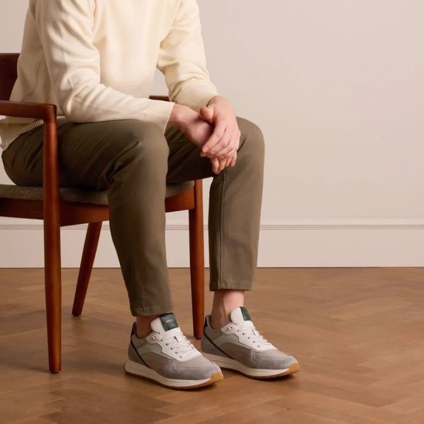 Manfield Grijze leren sneakers^Heren Sneakers