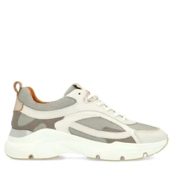 Manfield Grijze leren sneakers^DAMES Sneakers