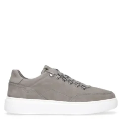 Manfield Grijze nubuck sneakers^Heren Sneakers