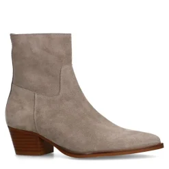 Manfield Grijze suède enkellaarsjes met hak^DAMES Enkellaarsjes