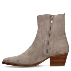 Manfield Grijze suède enkellaarsjes met hak^DAMES Enkellaarsjes