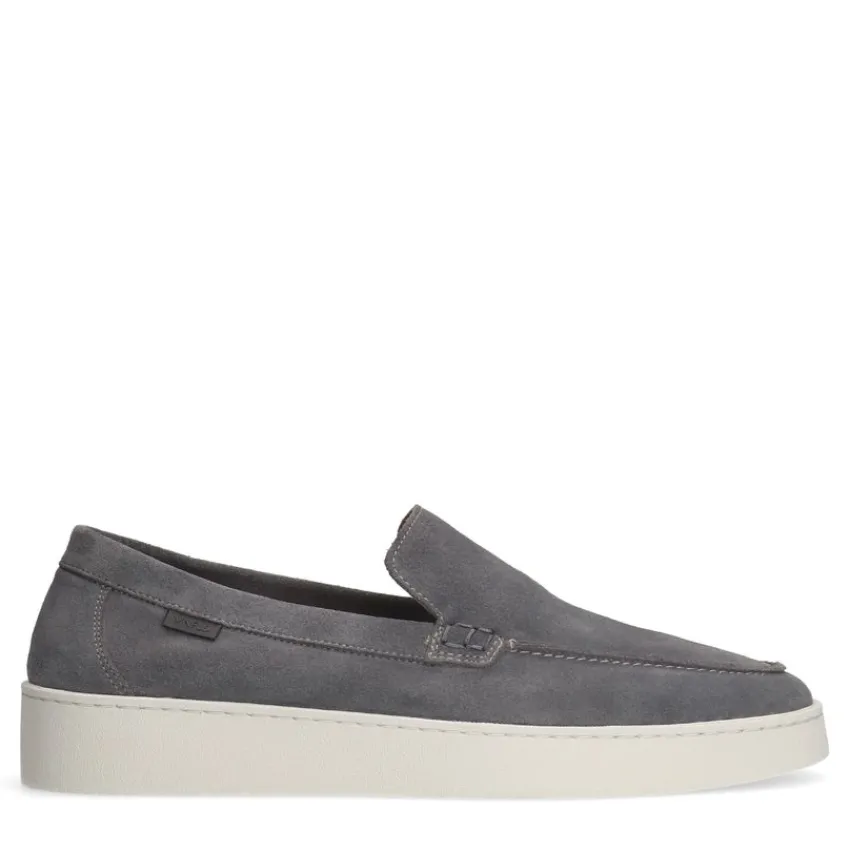 Manfield Grijze suède loafers^Heren Loafers