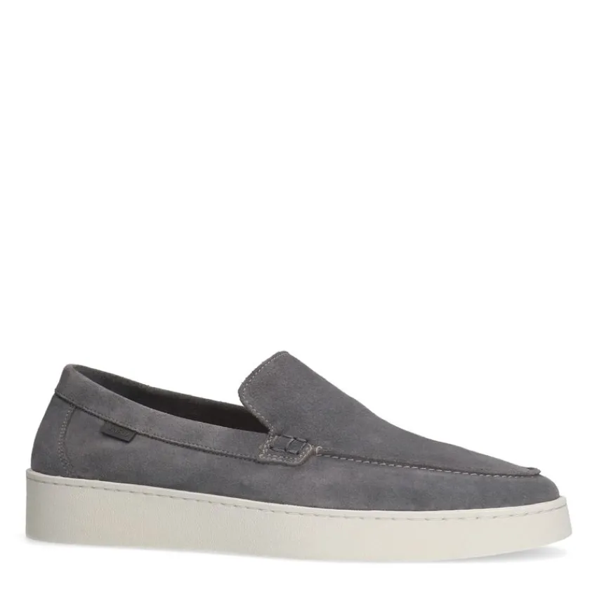 Manfield Grijze suède loafers^Heren Loafers