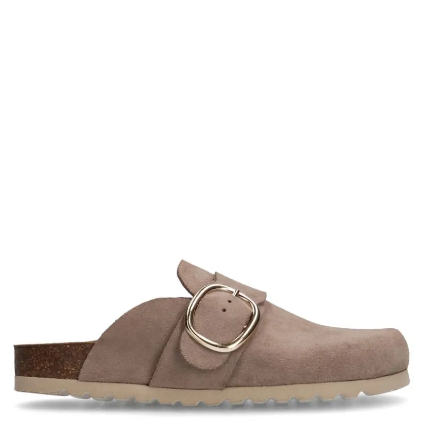 Manfield Grijze suède muiltjes met gesp^DAMES Slippers