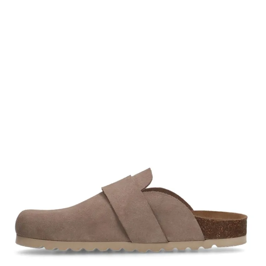 Manfield Grijze suède muiltjes met gesp^DAMES Slippers