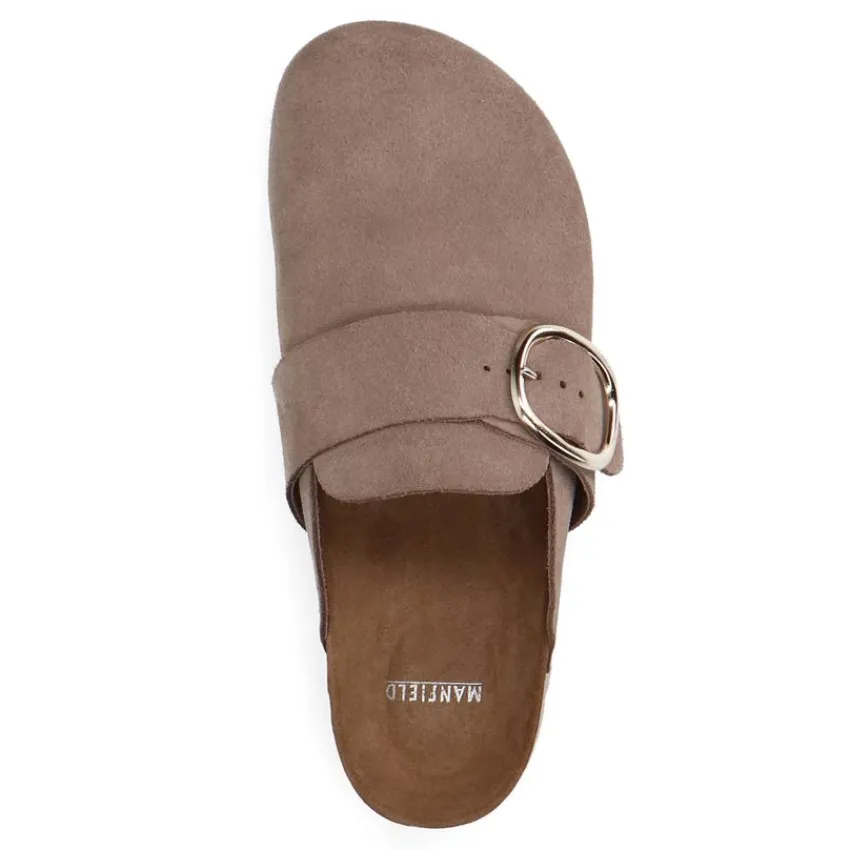 Manfield Grijze suède muiltjes met gesp^DAMES Slippers