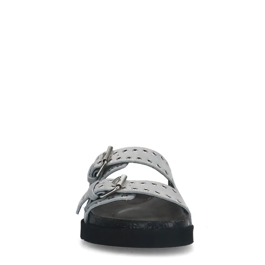 Manfield Grijze suède slippers met studs^DAMES Slippers