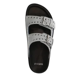 Manfield Grijze suède slippers met studs^DAMES Slippers