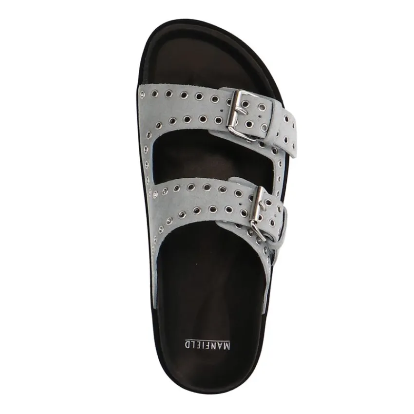 Manfield Grijze suède slippers met studs^DAMES Slippers