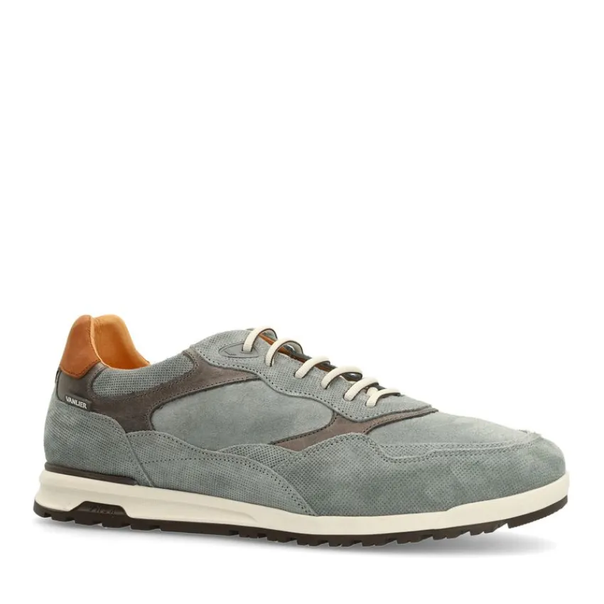 Van Lier Grijze suède sneakers met leren details^Heren Sneakers