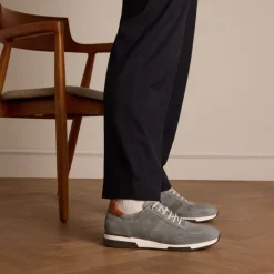 Van Lier Grijze suède sneakers met leren details^Heren Sneakers