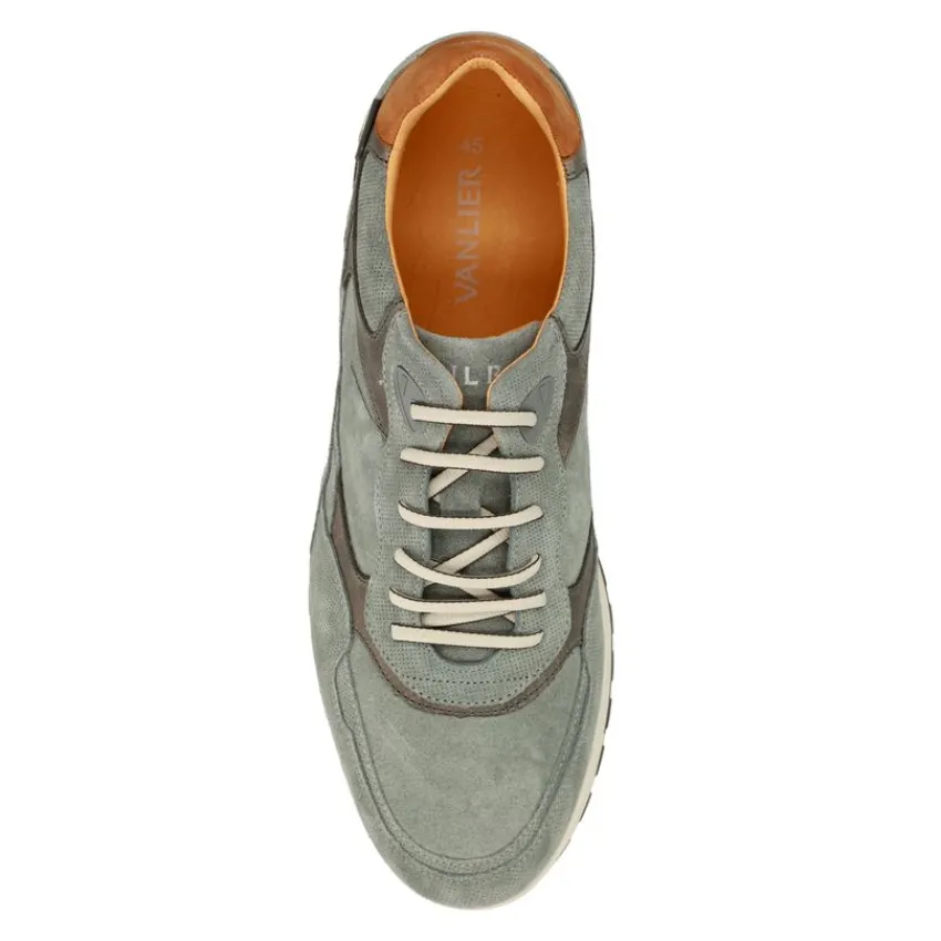 Van Lier Grijze suède sneakers met leren details^Heren Sneakers
