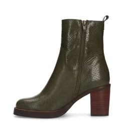 Manfield Groene leren enkellaarsjes met crocoprint^DAMES Enkellaarsjes
