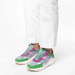 Manfield Groene leren sneakers^DAMES Sneakers