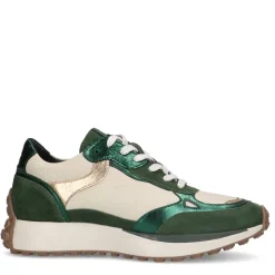 No Stress Groene leren sneakers met suède details^DAMES Sneakers