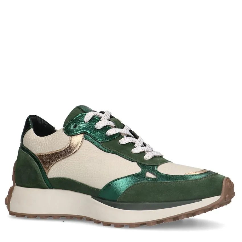 No Stress Groene leren sneakers met suède details^DAMES Sneakers