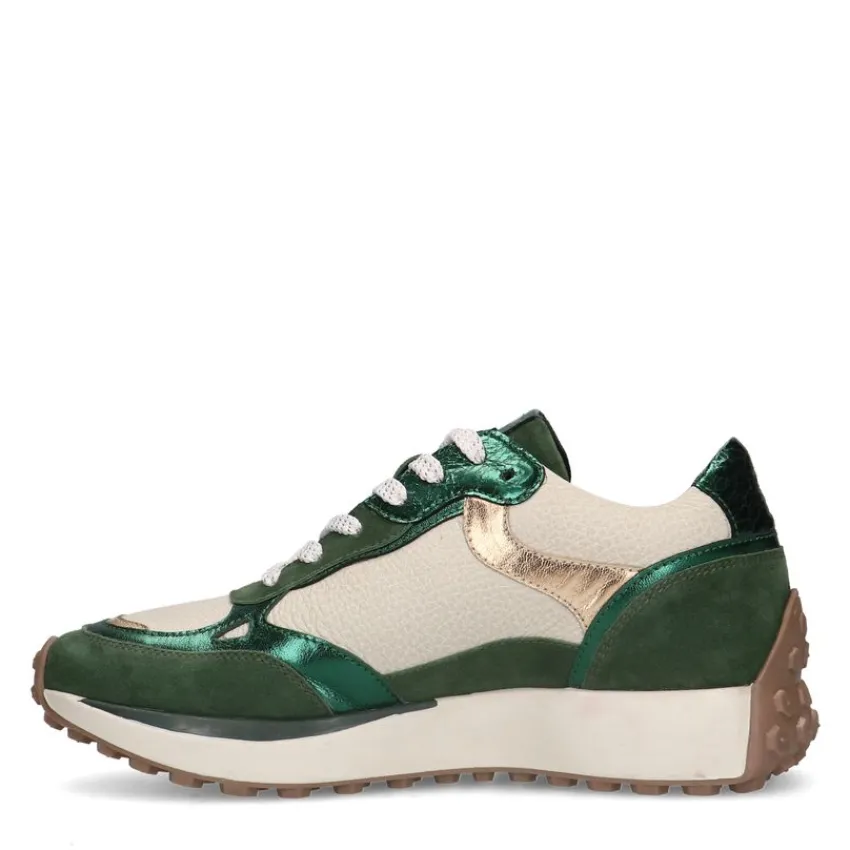 No Stress Groene leren sneakers met suède details^DAMES Sneakers