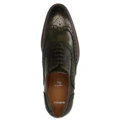 Manfield Groene leren veterschoenen^Heren Veterschoenen