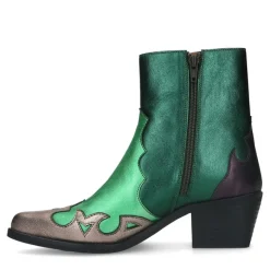 Manfield Groene metallic leren cowboy laarzen^DAMES Enkellaarsjes