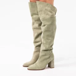 INTERIEURVANMIES X MANFIELD Groene suède hoge laarzen met hak^DAMES Laarzen